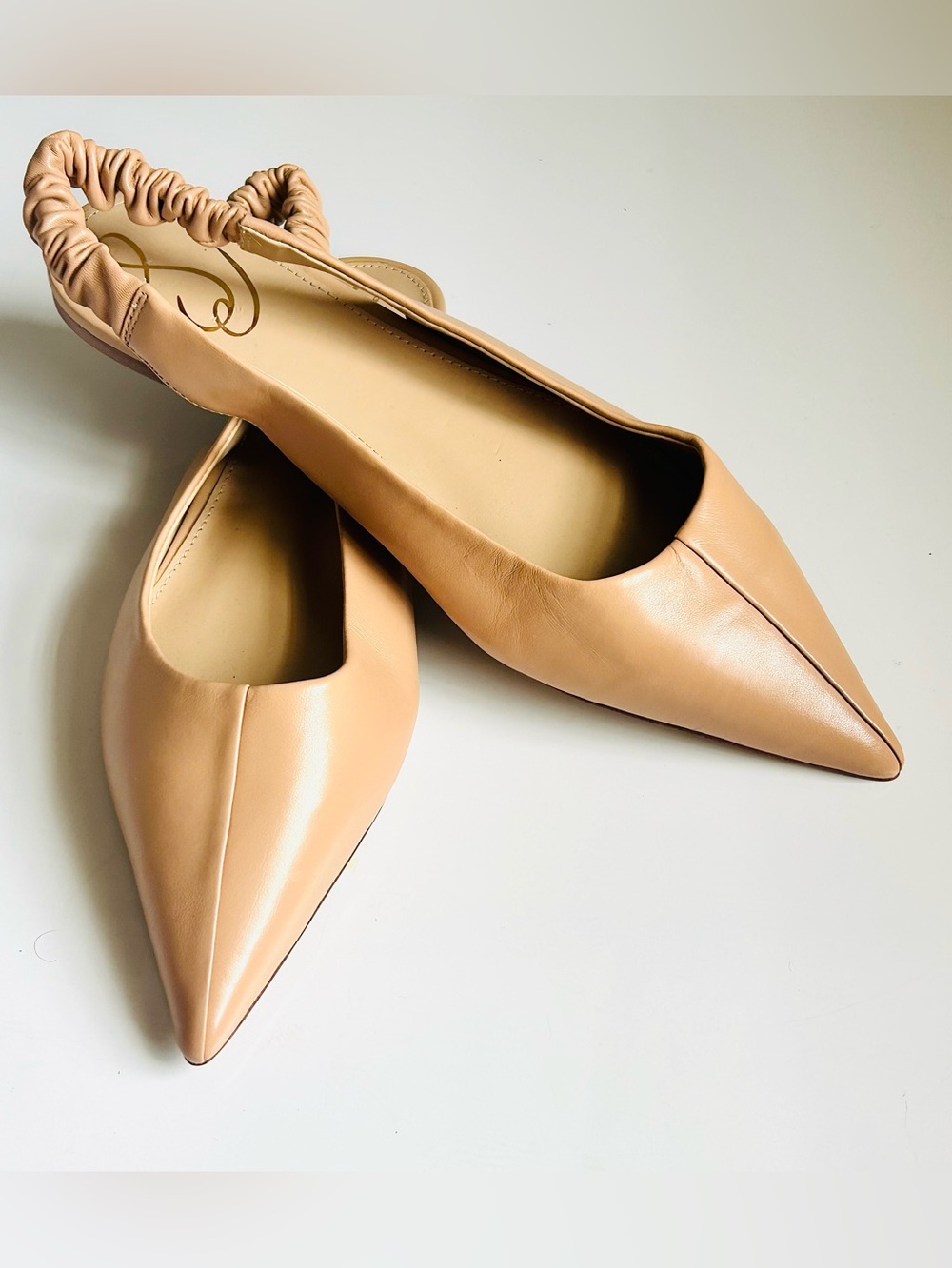 SAM EDELMAN Whitney Pointed Toe Slingback Flats Leather Macadamia 9.5